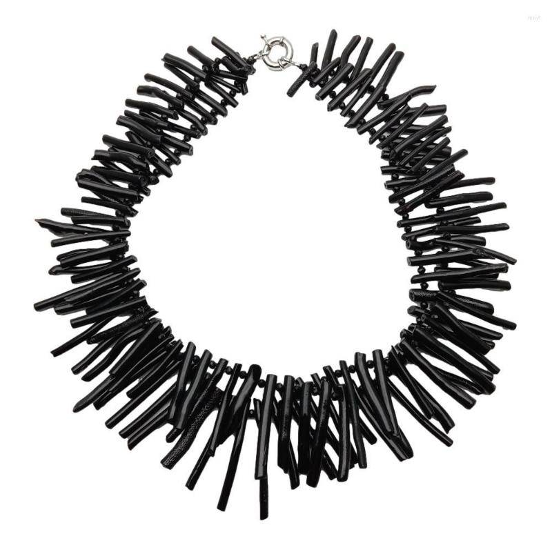 

Choker Y.YING Natural Black Coral Branch Necklace 2 Rows For Ladies Luxury Jewelry