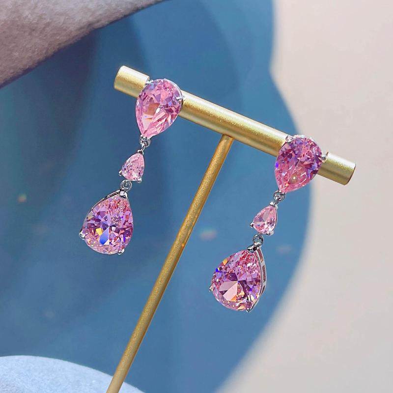 

Dangle Earrings Elegant Pink Water Drop Crystal Pendant Fashion Simple Rhinestone Zircon Women's Long Earring Ear Jewelry