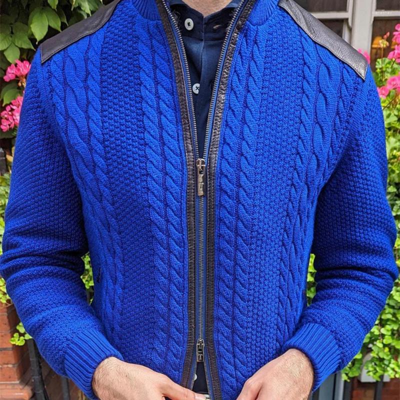 

Men's Sweaters Men Winter Coat Knitted Outwear Thermal Twisted Texture Autumn Sweater For Home, Blue