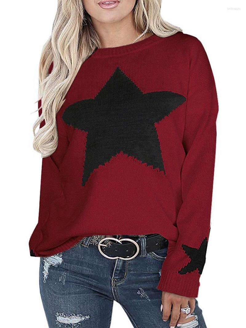 

Women's Sweaters Women Y2k Knit Pullover Star Print Pattern Long Sleeve Crew Neck Casual Fashion Knitwear, Black