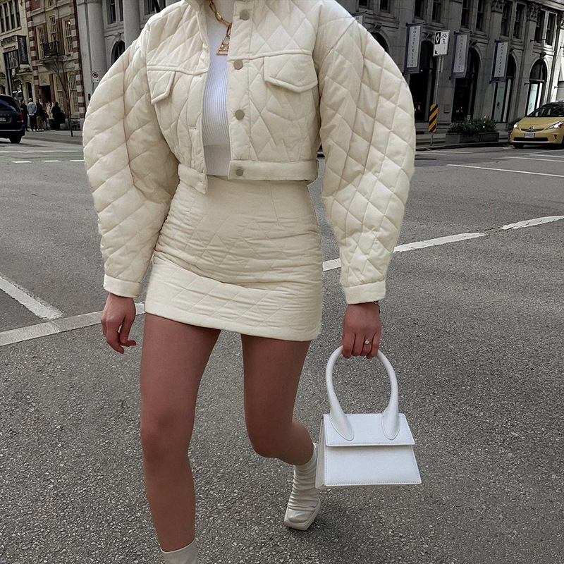 

Two Piece Dress Fall Streetwear Apricot 2 Peice Sets Women Outfts Skirts Long Sleeve Crop Top Mini Matching