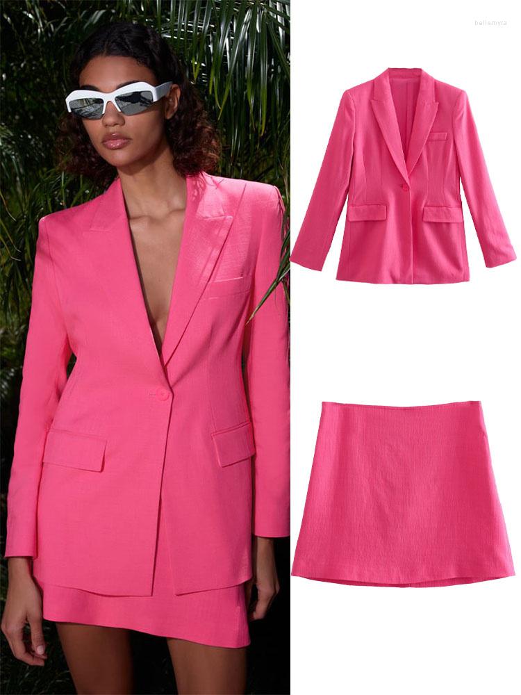 

Two Piece Dress Zach AiIsa Summer Women's Clothing Pockets Slim Fit And Thin Suit Jacket Fashionable Sweet Temperament High Waist Skirt, Fuchsia