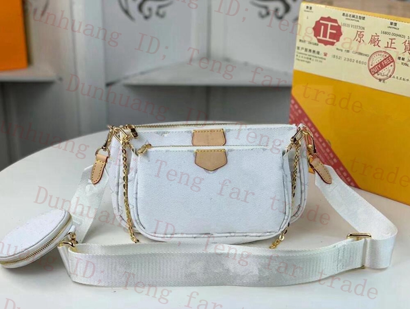 

Designer White Women Shoulder bags Multi Pochette Accessoires Genuine Leather Fashion Handbags Purses Flower Mini 3 piece set LVs Chain Crossbody M44840, Extra fee (are not sold separat)