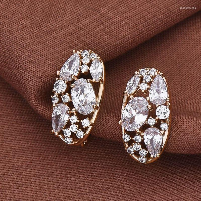 

Dangle Earrings Dckazz Luxurious Cutout Zircon Crystal Summer Fashion 585 Rose Gold Color Eardrop For Woman Wedding Jewelry