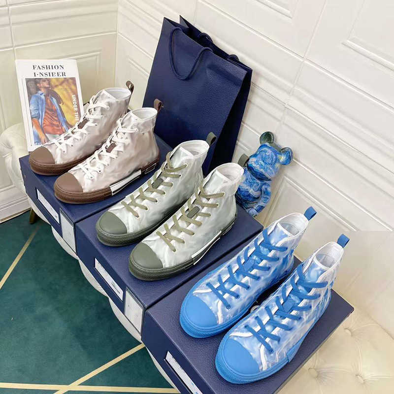 

Designer Sneaker Casual Shoes Women Men High Top Low Top Shoes Print New Style Technical Leather Clear Canvas Casual Trainers Flat shoes With Box NO71, Sock