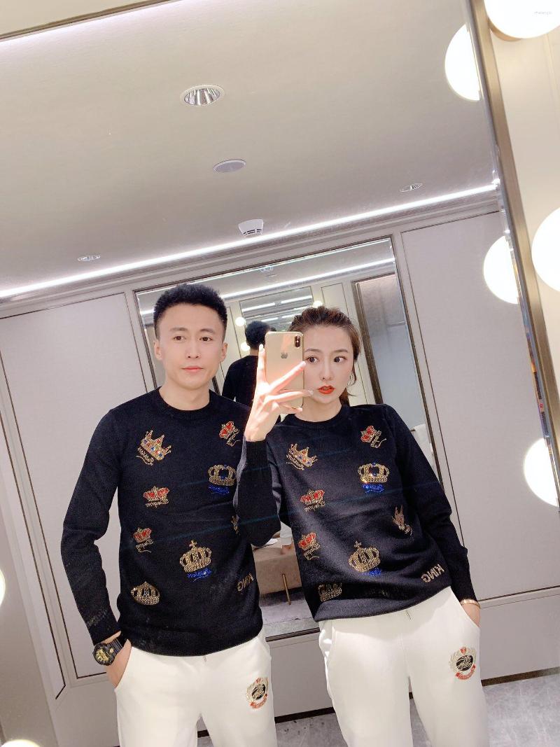 

Men's Sweaters Winter Long Sleeve Clothing Rhinestone Shiny Oversized Hip Hop Crown Slim Sweater Men's And Women's Brand Pullover, As shown asian size