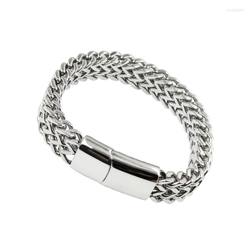 

Charm Bracelets Aggressive Men's Titanium Steel Bracelet Woven Stainless Magnet Buckle Street Hip Hop Rock Party Jewelry
