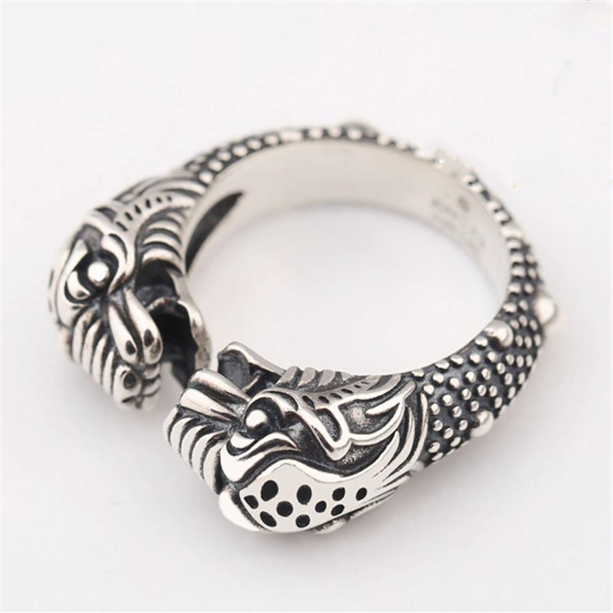 

S925 sterling silver double-headed snake ring men and women retro sterling silver double-headed snake open ring adjustable opening326Y