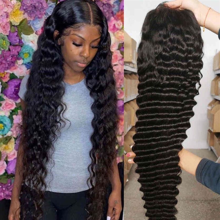 

30In Raw Indian Loose 40 Inch Curly Human Hair 180 Density 13X6 Deep Wave Lace Front Wig2542