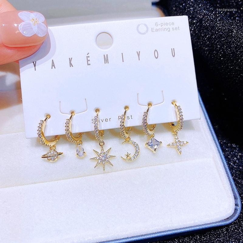 

Dangle Earrings High-end Cubic Zircon Water Drop Moon Star For Women Gold Color Crystal Set