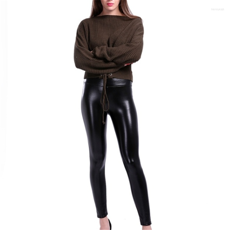 

Women's Pants Women Fashion Leather Pencil Street Casual Chaparajos Outfit Slim Trousers Blegging Femme, Thin black