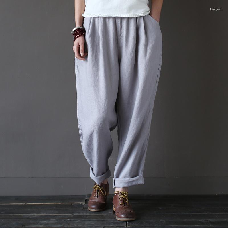 

Women's Pants Johnature 2022 Autumn Women Loose Cotton Linen Trouser Casual Elastic Waist Straight Vintage Female, Sky blue