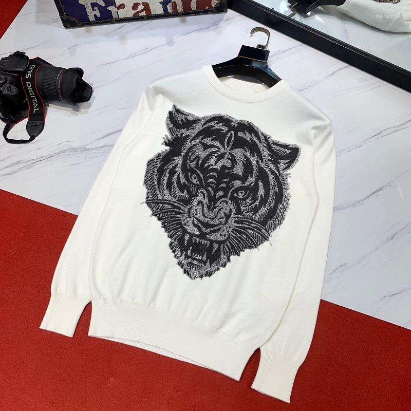 

Men's Sweaters O-Neck Autumn And Winter Long-Sleeved Thickening Personality Self-Cultivation Trend Rhinestone Sweater Men Plus Size, As shown asian size