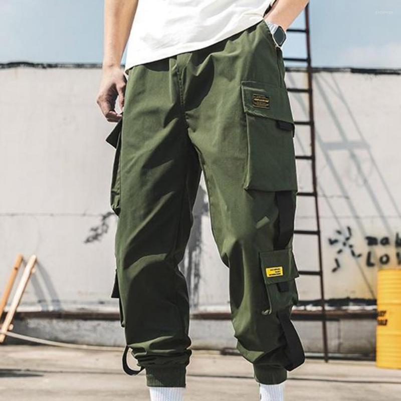 

Men's Pants Plush Lining Men Cargo Ribbon Multi Pocket Hip Hop Joggers Ankle Tied Harem Casual Trousers Winter Pantalones Hombre, Black