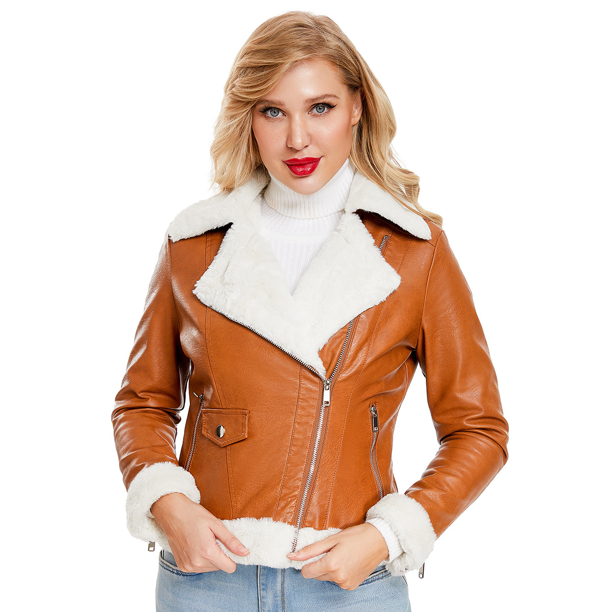 Women's Leather & Faux Jacket Women Jackets European And American Style Metal Ring Street Locomotive Pu Hollow Cardigan Fur