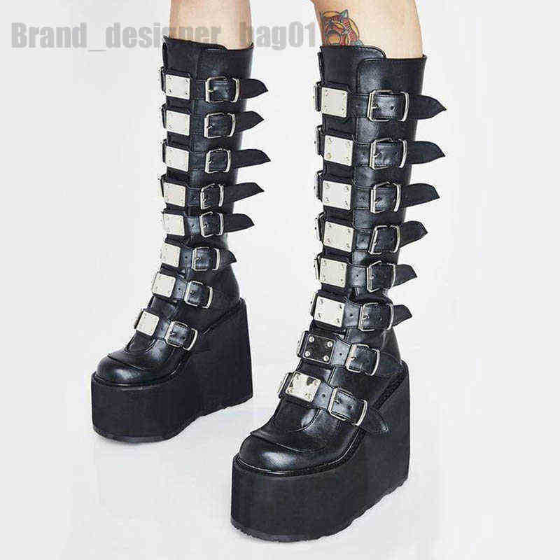 

Boots Punk Style Brand Ladies Motorcycle Boots Black Fashion Wedge High Heel Shoes Autumn Winter Gothic Demonias Platforms Woman Boots Y220817 110922H, Black matte