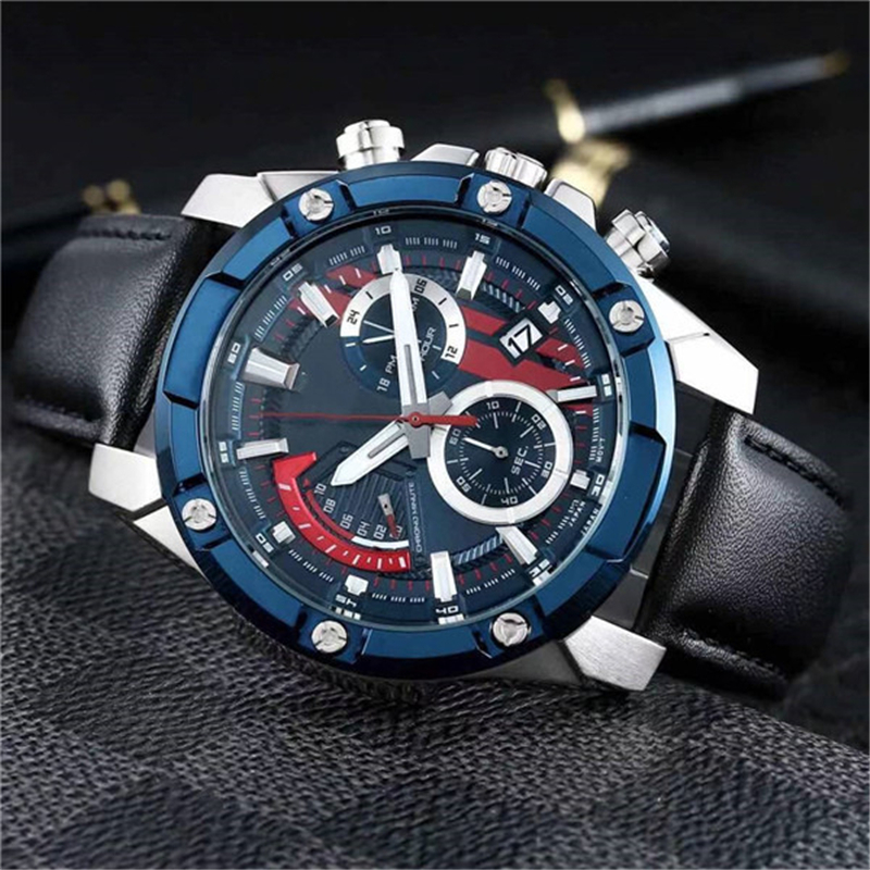 

559 Men's sport quartz Watch leather metal large dial waterproof World Time All hands can be operated Iced Out Watch