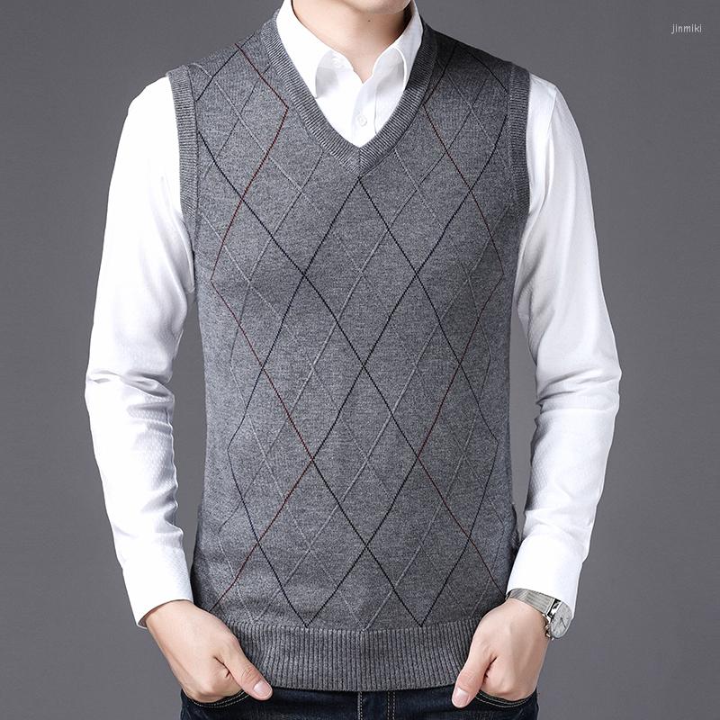 

Men' Sweaters Autumn & Spring Men' Plaid Cashmere Sweater Vest Male Casual Sleeveless Striped Wool Pullovers, Navy blue