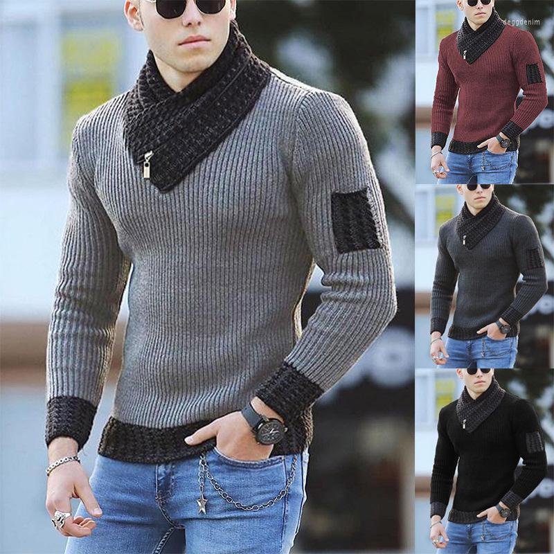 

Men' Sweaters 2022 Autumn Winter Casual Slim Knitted Pullover Long-sleeved Scarf Collar Sweater Men, Black
