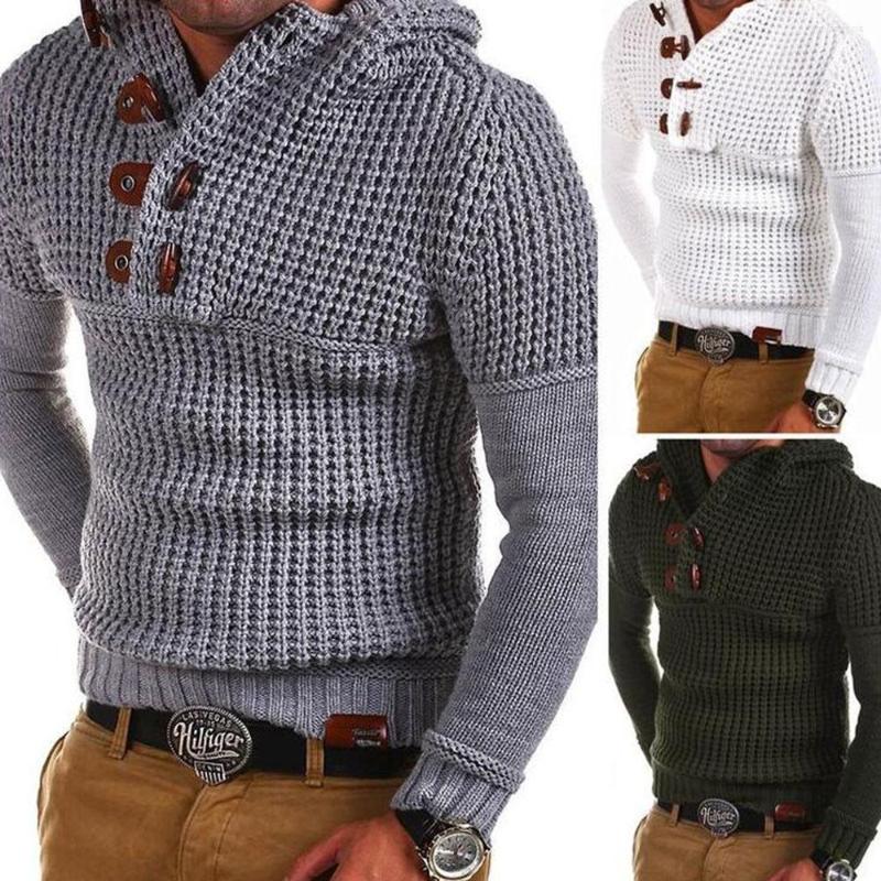 

Men's Sweaters Men Autumn Winter Knitting Sweater V-Neck Slim Plus Size Pullovers Hoodies Solid Color Casual Tops Coarse Wool Fashion Cloth, Black