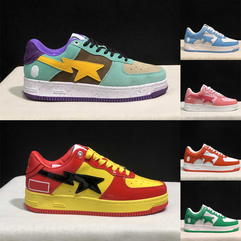 

2023 Mid OG Casual Shoes Bapesta Designer Casual Shoes Low Top Leather Trainers Sports Sneakers SK8 Pink Beige Suede Black Blue Color Camo Combo Red, 12