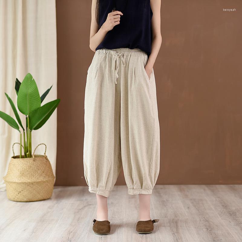 

Women's Pants Johnature Harem Solid Color Elastic Waist Loose Casual Ankle-length 2022 Summer Clothes Trousers Women, Beige