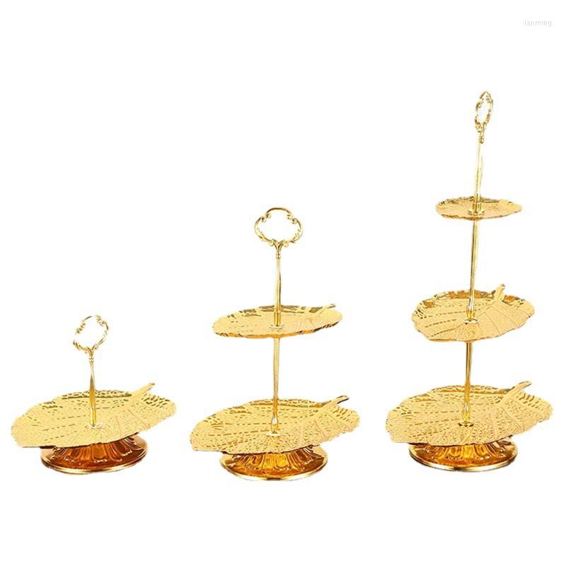 

Plates Dessert Stand 1/2/3 Tier Cupcake Tower Golden Leaf Shape Cake Snack Serving Tray, Layer