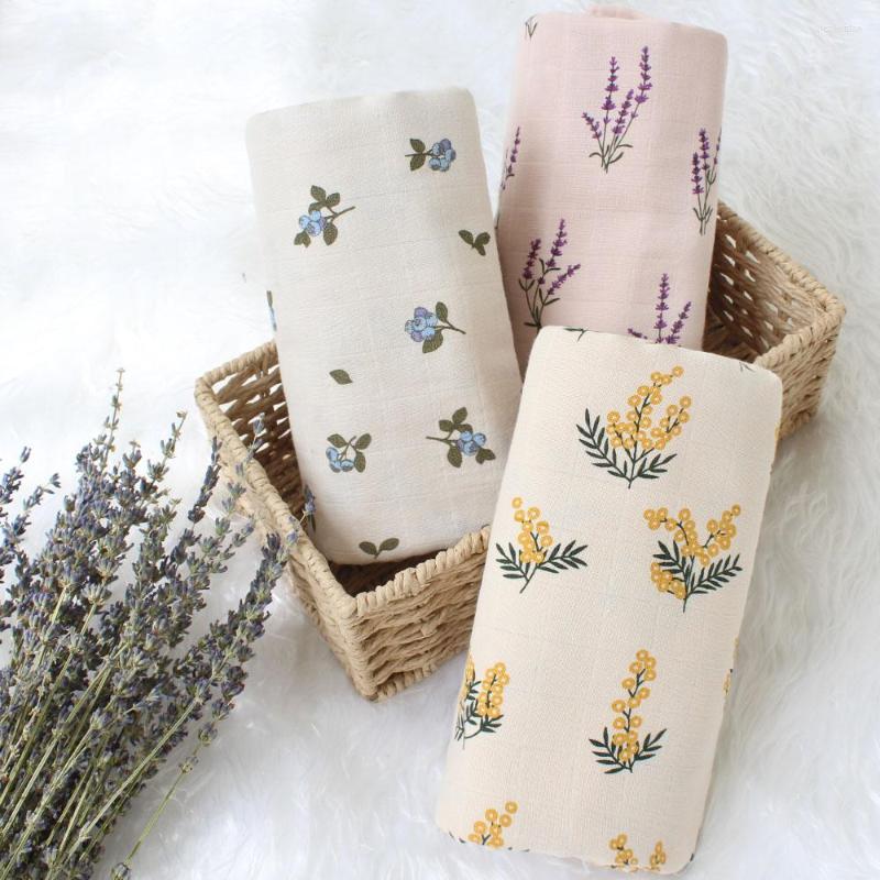 

Blankets Baby Swaddle Wrap Organic Cotton Muslin For Born Infant Receiving Blanket Flower Print Gauze Bath Towel, Gray