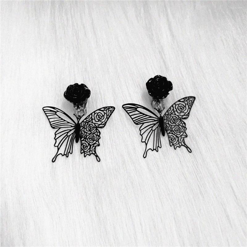 

Dangle Earrings Gothic Rose Flower Butterfly Charm Ear Clips For Woman Girls Fashion Wizard Jewelry Gift Black Cutout 2022