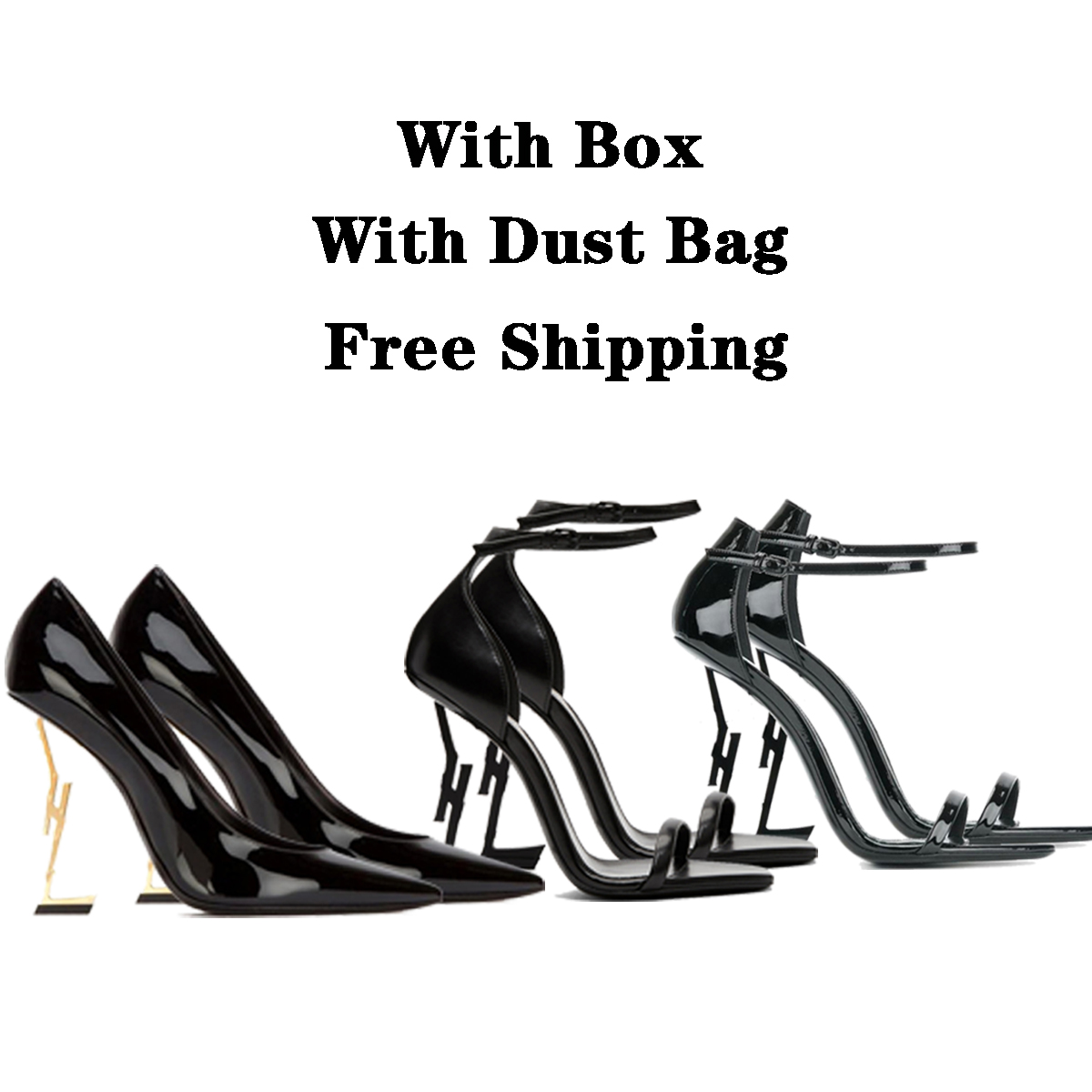 

Womens Designer High Heels Shoes 10cm Shiny Leather Pointed Toe Luxury Dress Strappy Sandals Red Bottom Woman Heels Golden Monogrambags, #2025