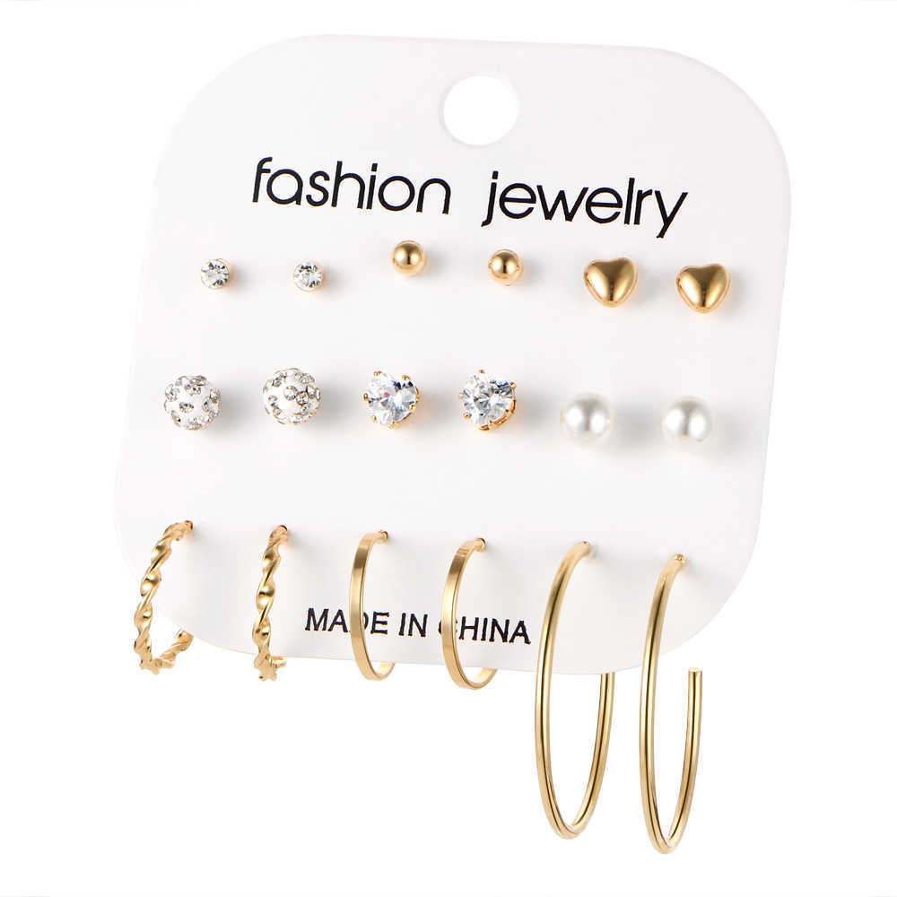 

Rock exaggerated metal Earrings 9-piece set crystal earring set female