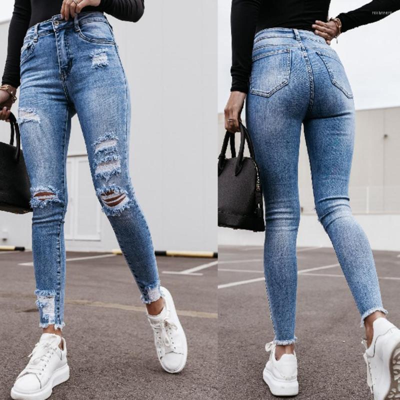

Women's Jeans Denim Women High Waist Skinny Hollow Bleached Pencil For Trousers Jean Femme Pantalones De Mujer, Blue
