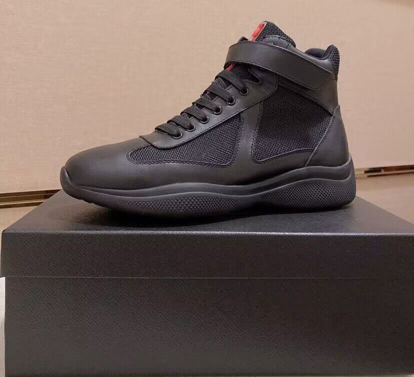 

Pop casual shoes design Men sneaker high top matte leather lace up shoes Americas Cup High-top Sneakers Walking Rubber Sole Men's Sports Mesh Fabric 38-46