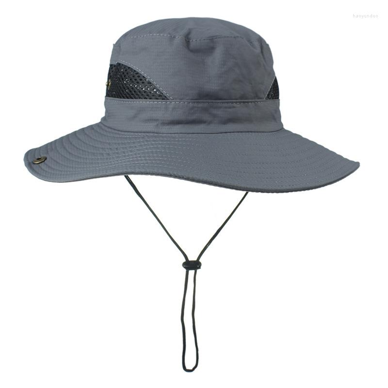 

Berets Fisherman Hat Mesh Holes Wide Brim Sun Cap Breathable Hiking Boonie Adjustable Outdoor Protection Equipment, 3 dark grey