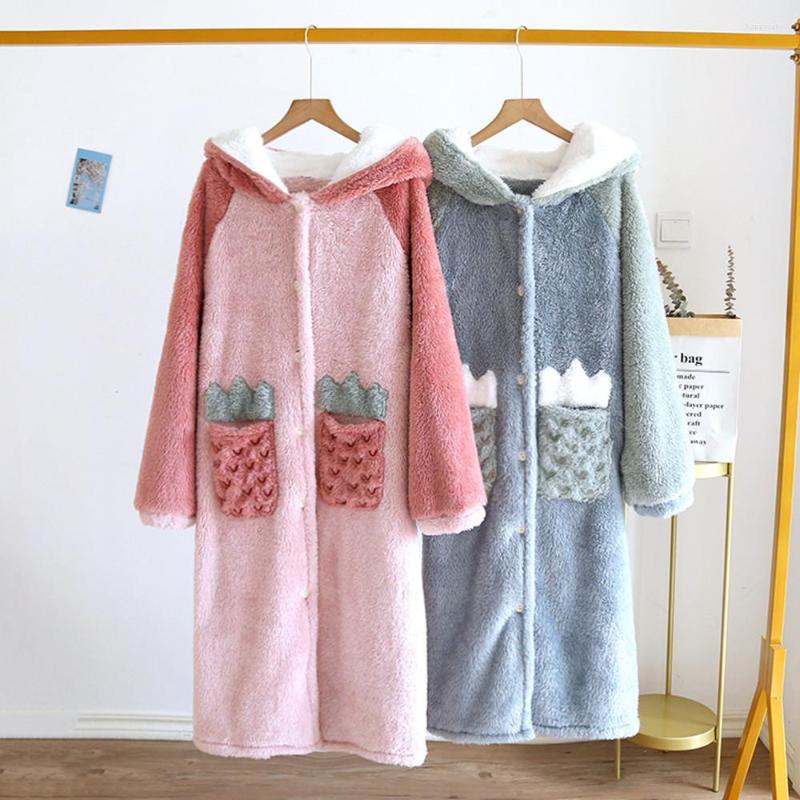 

Women's Sleepwear Fdfklak Lingerie Nighties 2022 Autumn Winter Long Bathrobe Coral Velvet Thicken Warm Flannel Bath Robe, Blue