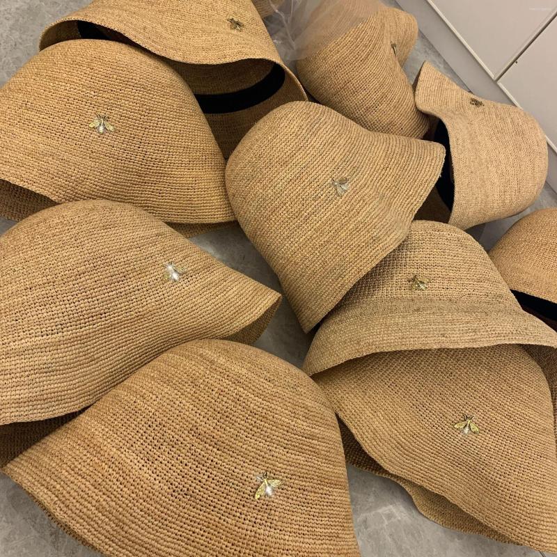 

Berets 202205-YU429473347 Drop Can Fold Into Bag Handmade Fine Raffia Grass Bee Leisure Lady Bucket Cap Women Fishermen Hat, Normal raffia grass