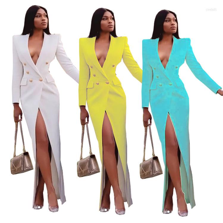 

Women' Suits Elegant Women Blazer Dress Classy Fashion Lady Long Sleeve Double Breasted Maxi Jacket Coat, Sky blue