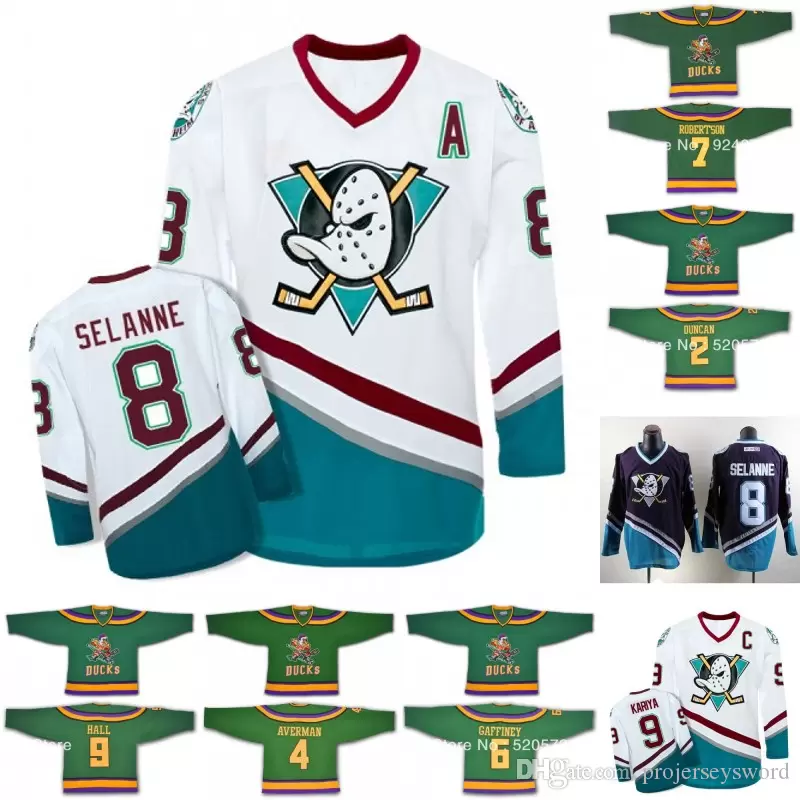

Mighty Ducks Movie Jersey 2 Tammy Duncan 4 Les Averman 5 Tammy Duncan 6 Cat Gaffiney 7 Dwayne Robertson 8 Teemu Selanne Hockey Jerseys, 4 green