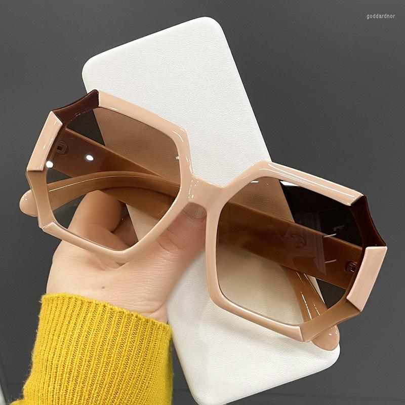 

Sunglasses Polygon Big Frame Contrast Color Cut Edge Women Brand Designers Sun Glasses Female Irregular Travel Eyewear