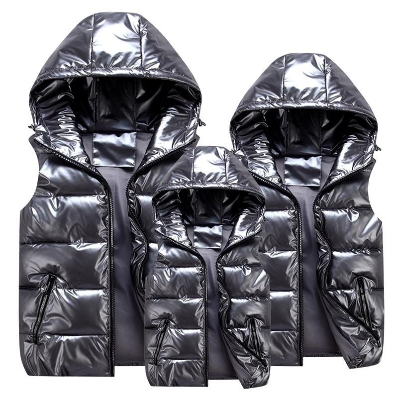 Waistcoat Winter Parent-Child Matching Outfits Shiny Child Cotton Girls Boys Vest Kids Jackets Children Outerwear For 100-185cm 221109