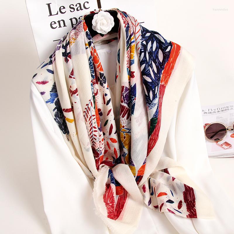 

Scarves Winter Women Wool Scarf Printed Thin Shawls Wraps Painted Pashmina Echarpe For Ladies Warm Cashmere Foulard Femme