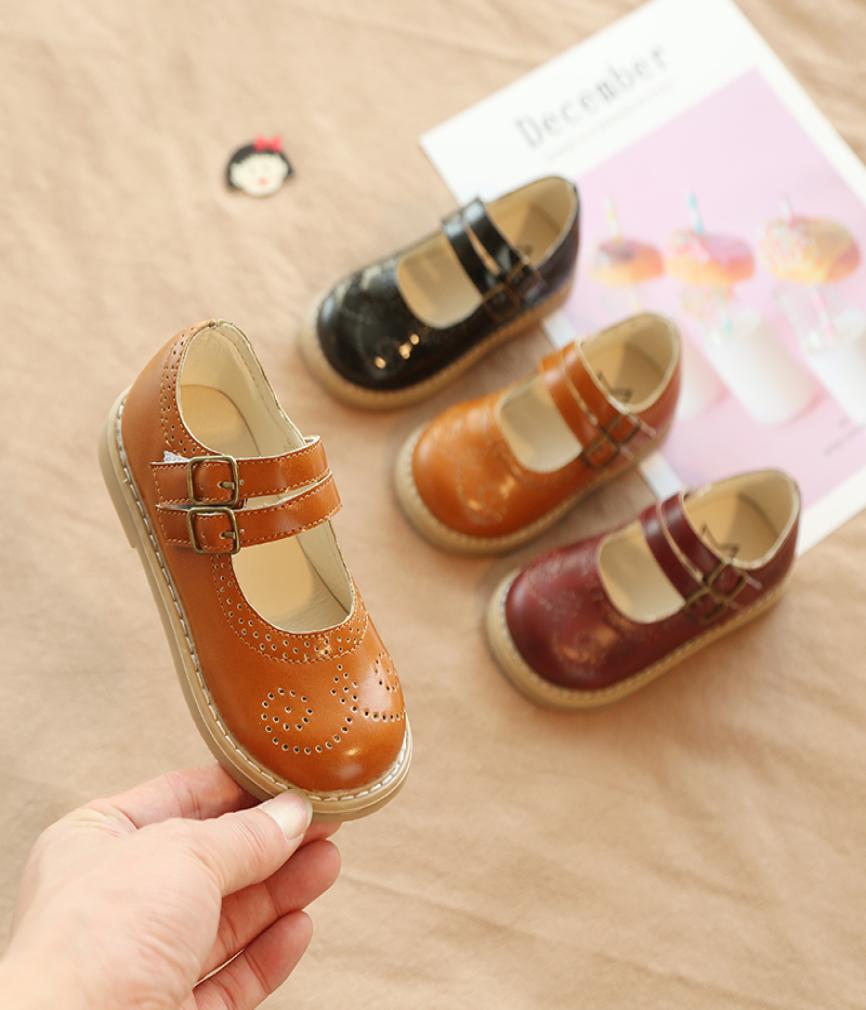 

Spring Autumn Kids Shoes Girls Leather Shoes Flat Sneakers Kids Shoes for Girl Princess Children Buckle Strap Flats3310170, Brown
