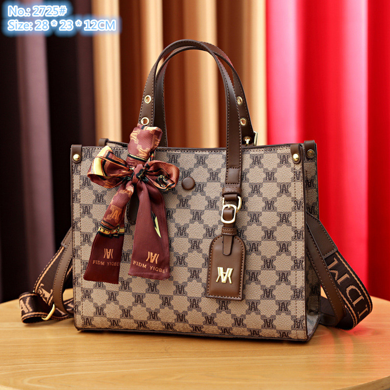 

Wholesale ladies shoulder bags 2 colors elegant classic retro printed tote bag sweet ribbon bow fashion handbag three-layer barrier western style leather backpack, Coffee-2725#