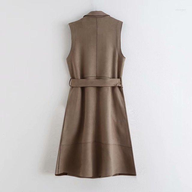 

Women' Vests 2022 Women Sleevless Suede Jacket Female Coat Long Trench Vest Outwear Slim Fashion Waistcoat Cgilet Femme Autumn Winter, Brown