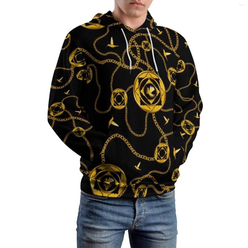 

Men' Hoodies Trend Chain Print Casual Long Sleeve Golden Design Pretty Hoodie Winter Men Classic Oversized Printed Top, Style-5