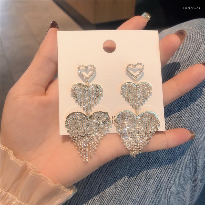 

Dangle Earrings Statement Korean Fashion Heart Drop Long Rhinestone Tassel Retro Geometric For Women Jewelry 2022