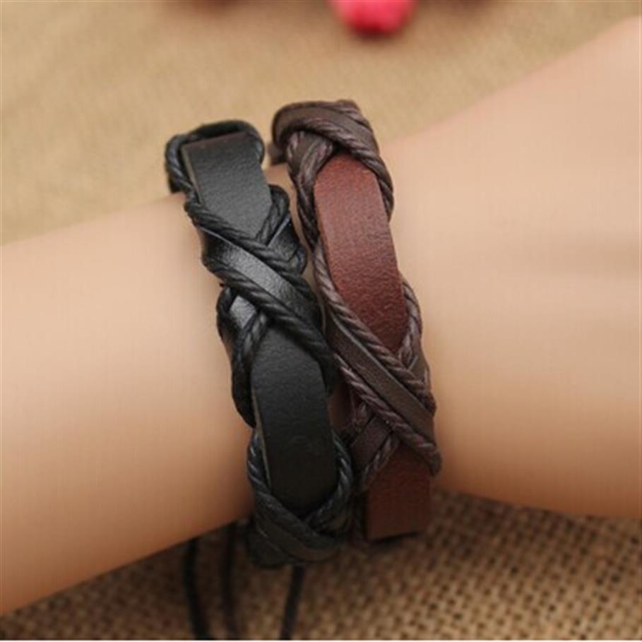 

Genuine Leather Braided Bracelets Punk cross Hemp Lover's Wristband Men's Handmade New Arrival women Fashion Factory pri208y
