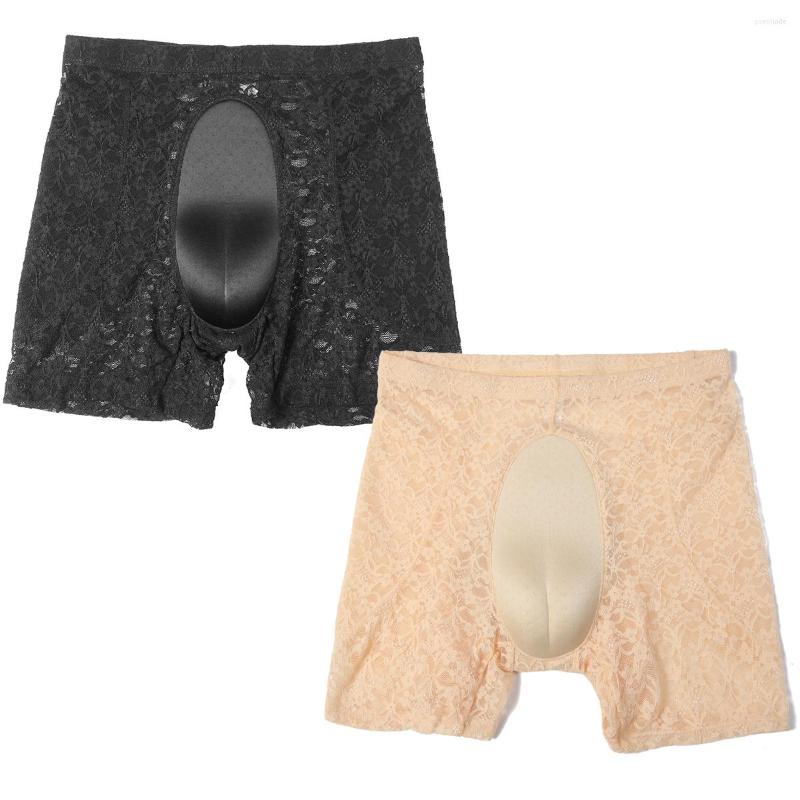 

Underpants Mens Hiding Gaff Panty Fake Vaginal Shaping Transgender Crossdress Panties Thicken Hip Underwear Sexy Lace Sissy Boxer Underpant, Black