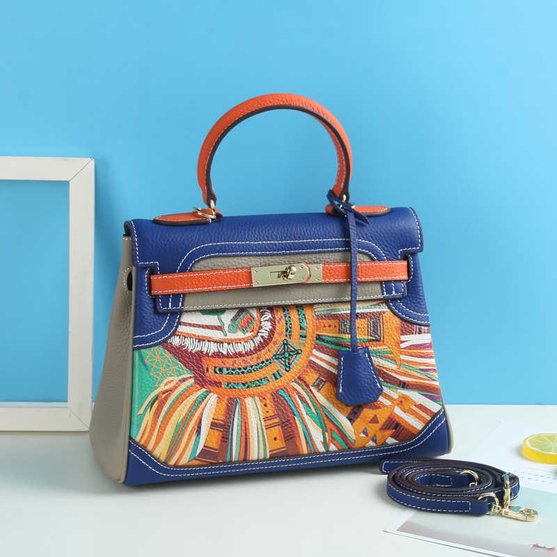 

h bag Classic Leather Fashion H ermese Bags s new print cartoon pattern leather women head layer cow one shoulder slant cross hand, Not for sale do not shoot