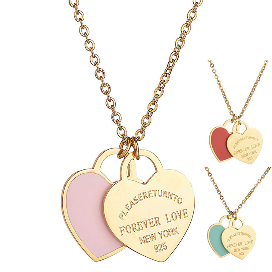 

Heart Necklace Womens Stainless Steel Couple Pendant Blue Pink Rose Red Necklaces On The Neck Valentine Day Gift For Girlfriend Designer Jewelry Accessories